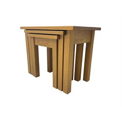 Andrena - light oak nest of three tables, rectangular top over square supports