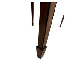 Edwardian satinwood inlaid demi-lune card table, hinged fold over green baize lined interior, raised on square tapered supports with spade feet  