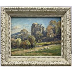 Owen Bowen (Staithes Group 1873-1967): Harewood Castle near Leeds, oil on board signed 26cm x 34cm