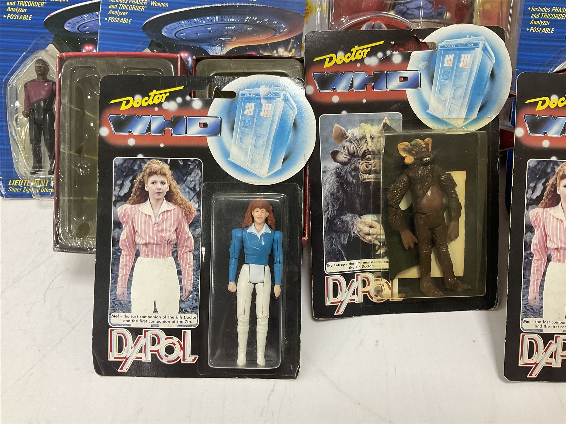Star Trek - Eaglemoss Official Starships Collection three unopened issue No.1 and Issue No.2; five boxed Fabbri metal figures; and four carded action figures; together with Dr. Who - Eaglemoss Official Figurine Collection unopened Issue No.1; Dr. Who Monster Invasion parts 2 & 3, both unopened; four Dapol carded Dr. Who action figures and two others.