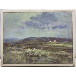 William B Dealtry (British 1915-2007): Sheep in a Landscape, oil on board signed 44cm x 59cm 
Provenance: direct from the family of the artist.