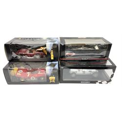 Two Collezione Classico large scale die-cast models of a Ferrari 1972 312P with Racing Fuel Pump and Ferrari 1958 250 Testa Rossa with Road Fuel Pump; and two Minichamps 1:18 scale models of a McLaren Mercedes Racing Car and Auto Union Typ C racing car; all boxed (4)