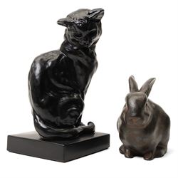 Two commemorative bronze medallions, each depicting horses, the first with 'Salon du Cheval Paris 1975 - Juge' plaque, the other from the Asociación Española de Criadores de Caballos Árabes, together with further decorative composite animals, including a cat after  Emmanuel Frémiet, and others (7)