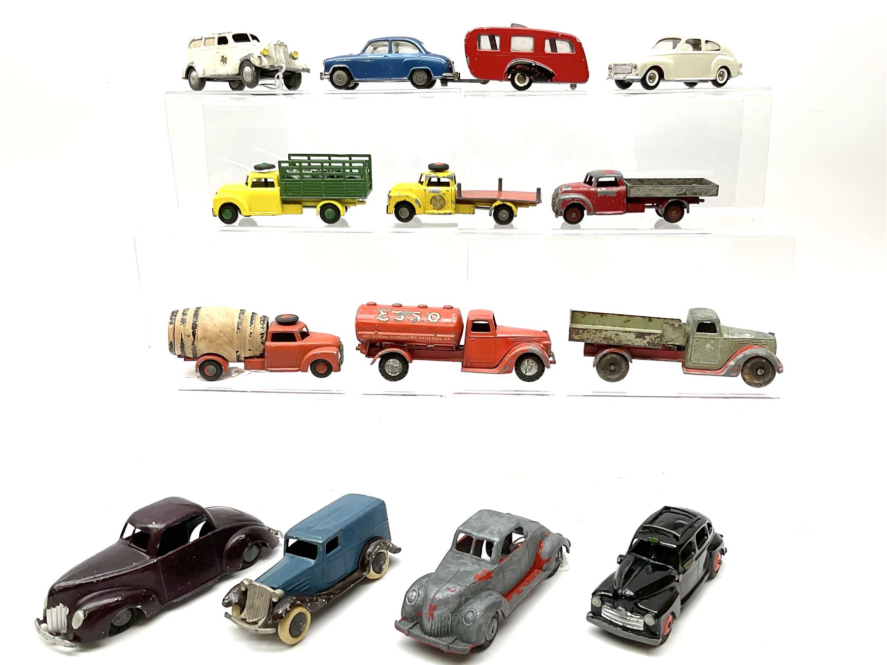 Various Scandinavian Makers - thirteen unboxed and playworn die-cast models comprising K.A. Birk & Co Copenhagen van; BT Denmark car; Stula Denmark car; six Tekno Denmark including Morris Oxford car and caravan, Esso Tanker, ambulance, open lorry, Volvo PV544 etc; three Vilmer Denmark trucks; and Minicar Norway timber lorry (13)