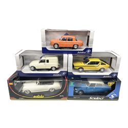 Solido - two Prestige models comprising Citroen DS Rallye 1963 and Rolls Royce; together with three 1:18 scale comprising Renault 4 F4; Renault 8 TS; and Renault 17; all boxed (5)