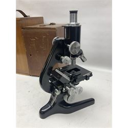 Four microscopes, including Cooke, Troughton & Simms no M467926, W Watson & Sons no 114758, W & J George & Beck Ltd no 36649 and one other 