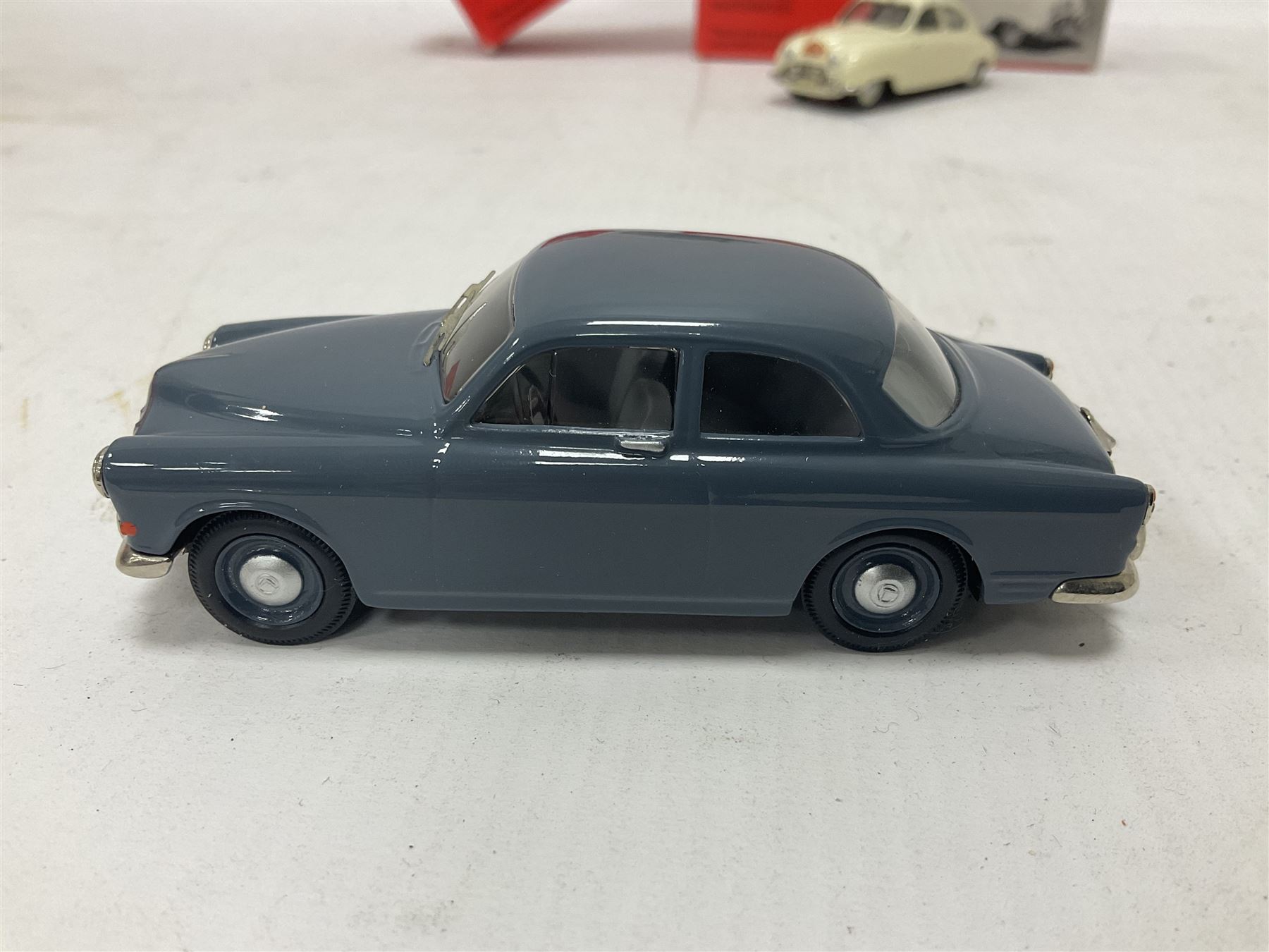 Somerville Models - three 1:43 scale die-cast vehicles comprising Volvo Amazon no.124, SAAB 92 ‘Rally’ 1950 no.119A, and Fordson 5CWT Van ‘Prontaprint’; in original boxes 