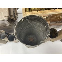 Large collection of shell and bullet casings, including a trench art example, together with a metal cartage case and wooden case