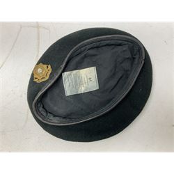 WW1 British Army Derby Scheme 1915 Attested armband; beret with East Yorkshire cap badge; pair of fur lined leather flying/motorcycle goggles; HMS Pembroke cap band; and small quantity of RNAS cloth and metal badges etc