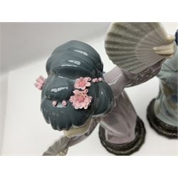 Three Lladro Japanese figures, comprising Sayonara no. 4989, Chrysanthemum no. 4990 and Madame Butterfly no. 4991, largest H30cm
