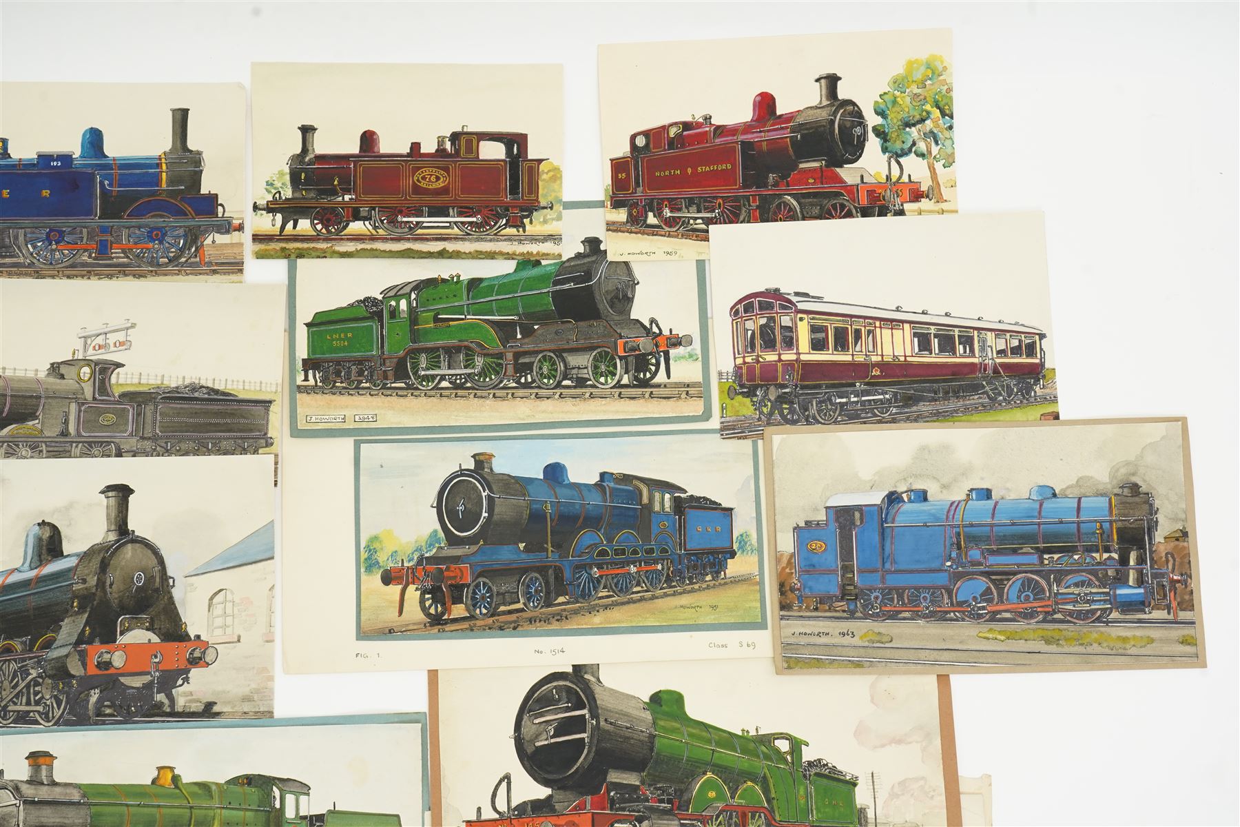 J Howorth - Collection of twenty eight watercolours of railway locomotives, all signed and dated from 1947-1966, various sizes, all unframed