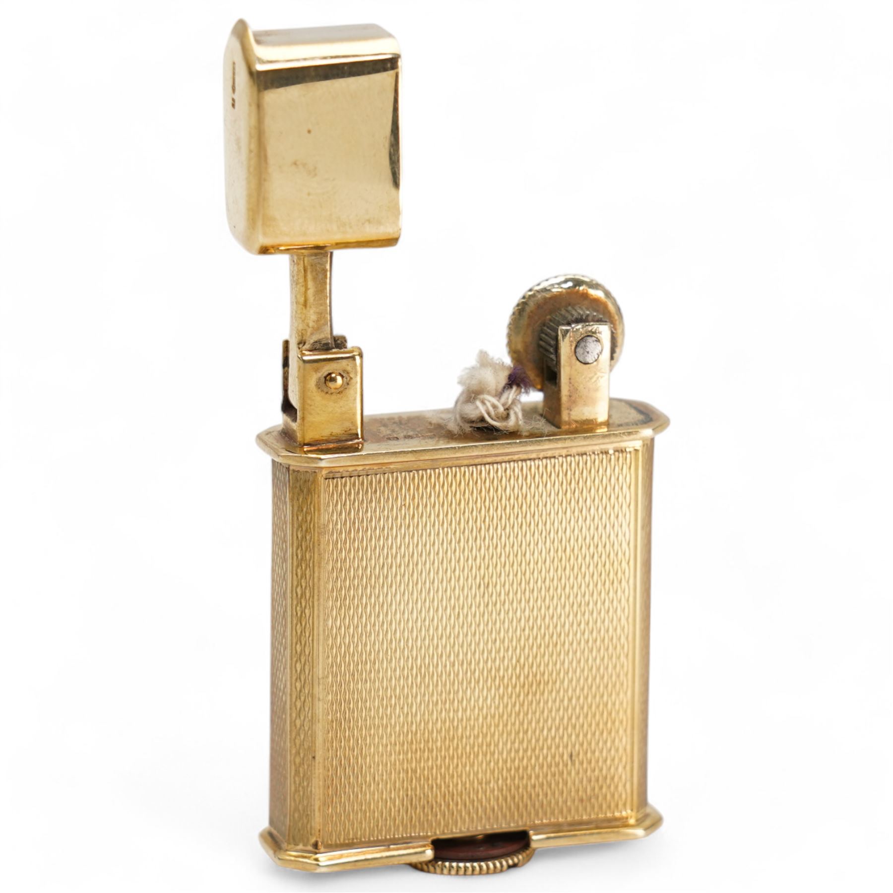 Art Deco 9ct gold Everest de Luxe lighter, with engine turned decoration, case by Stockwell & Co, London import mark 1930