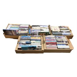 Quantity of hardback books, to include books on cricket, autobiographies, fiction, non fiction, etc, in five boxes 