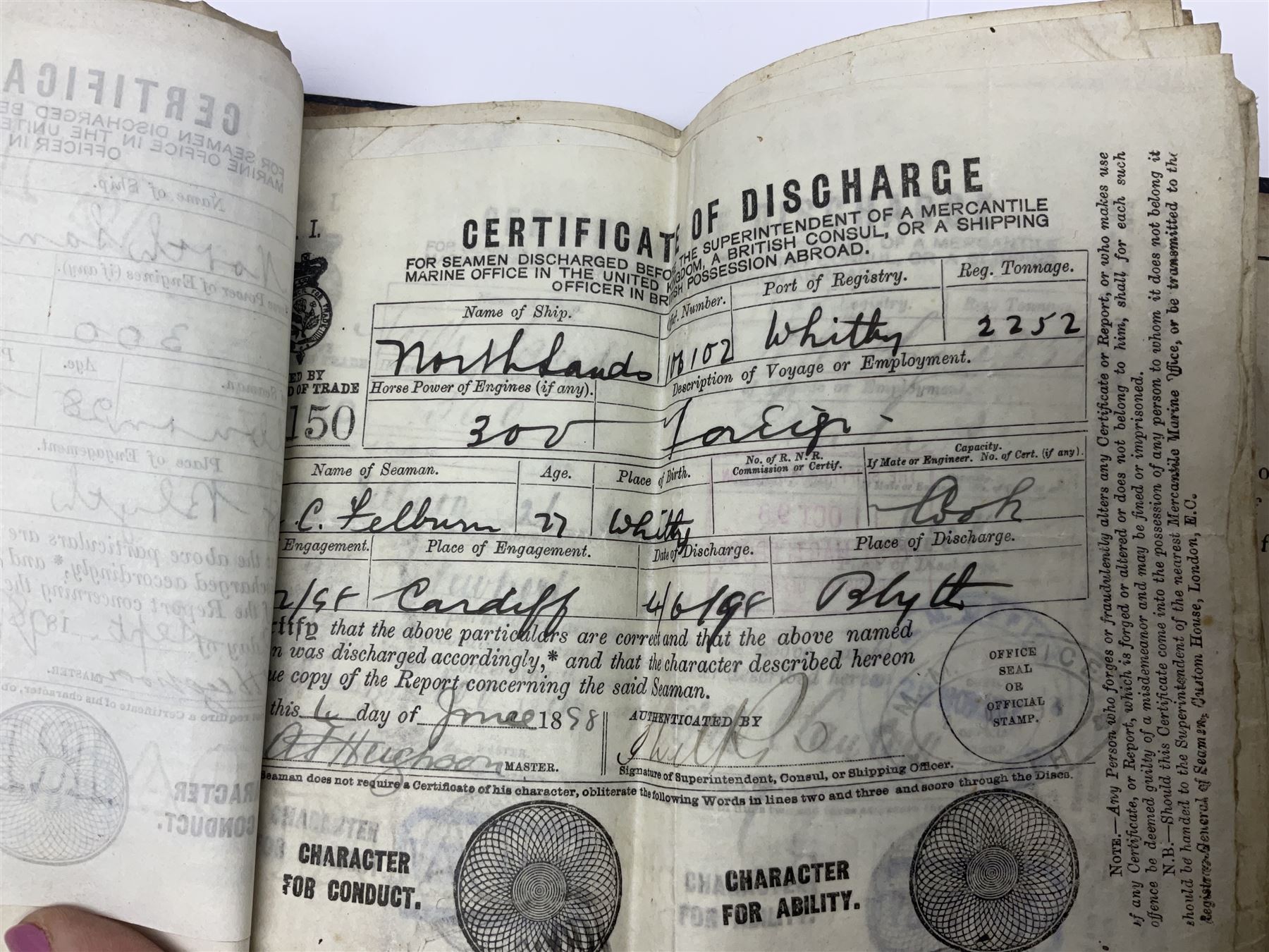 WWI pair of medals comprising British War Medal and Victory Medal awarded to 32682 Pte. W. Meadows W. Rid. R. in issue box; WWI pair of medals comprising 1914-15 Star and Victory Medal awarded to 3720 Pte. (later Cpl.) E. Petty W. York. R. with issue letter from Tank Corps; WWII group of five medals comprising 1939-45 War Medal, Defence Medal and 1939-45, Italy and Africa Stars; all with ribbons; and book of nineteen seaman's Certificates of Discharge to cook Charles Filburn 1893 - 1901 from various British ports