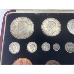 King George VI 1937 specimen coin set, farthing to crown including maundy coinage, in dated case