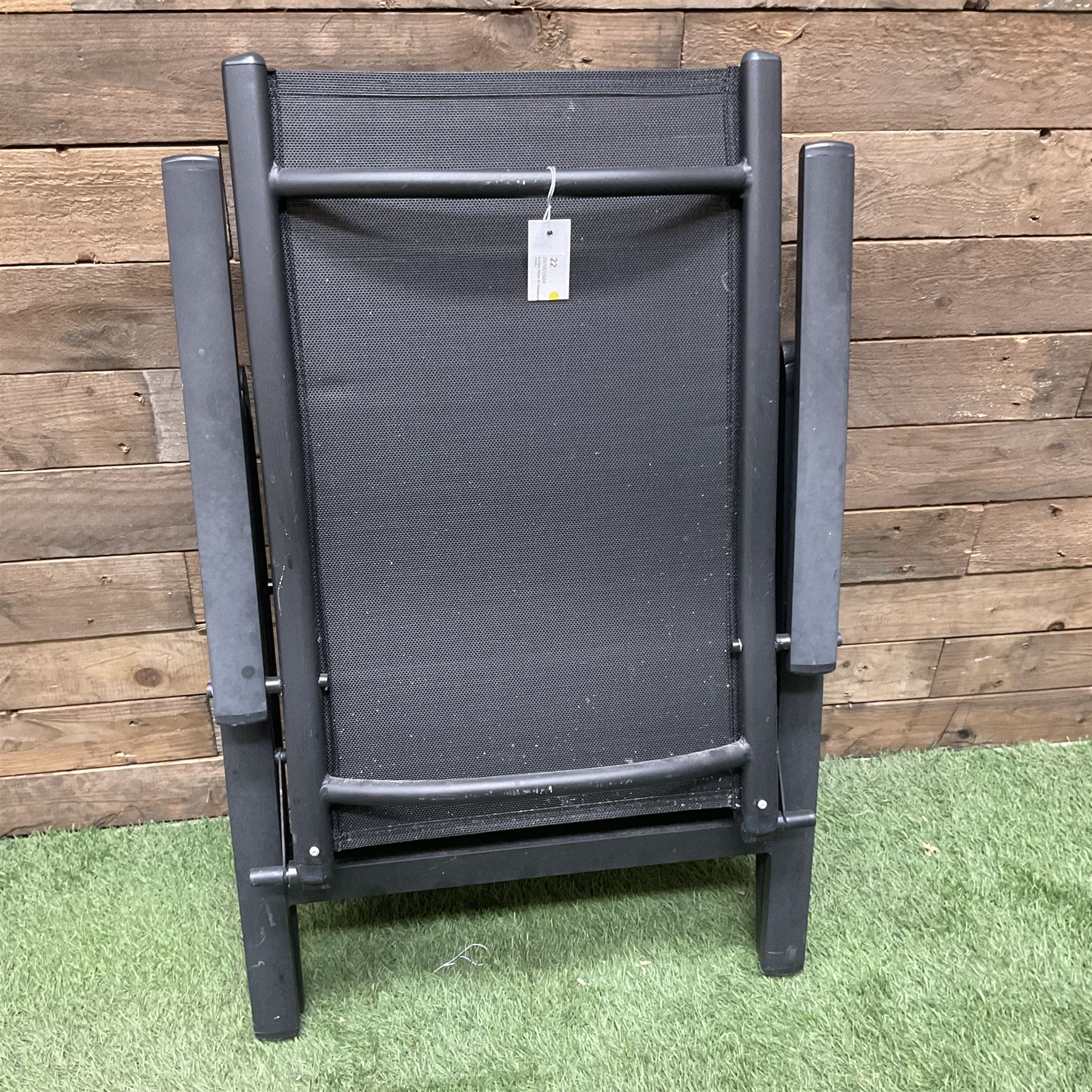 Four metal and mesh fabric folding garden chairs in black - THIS LOT IS TO BE COLLECTED BY APPOINTMENT FROM DUGGLEBY STORAGE, GREAT HILL, EASTFIELD, SCARBOROUGH, YO11 3TX