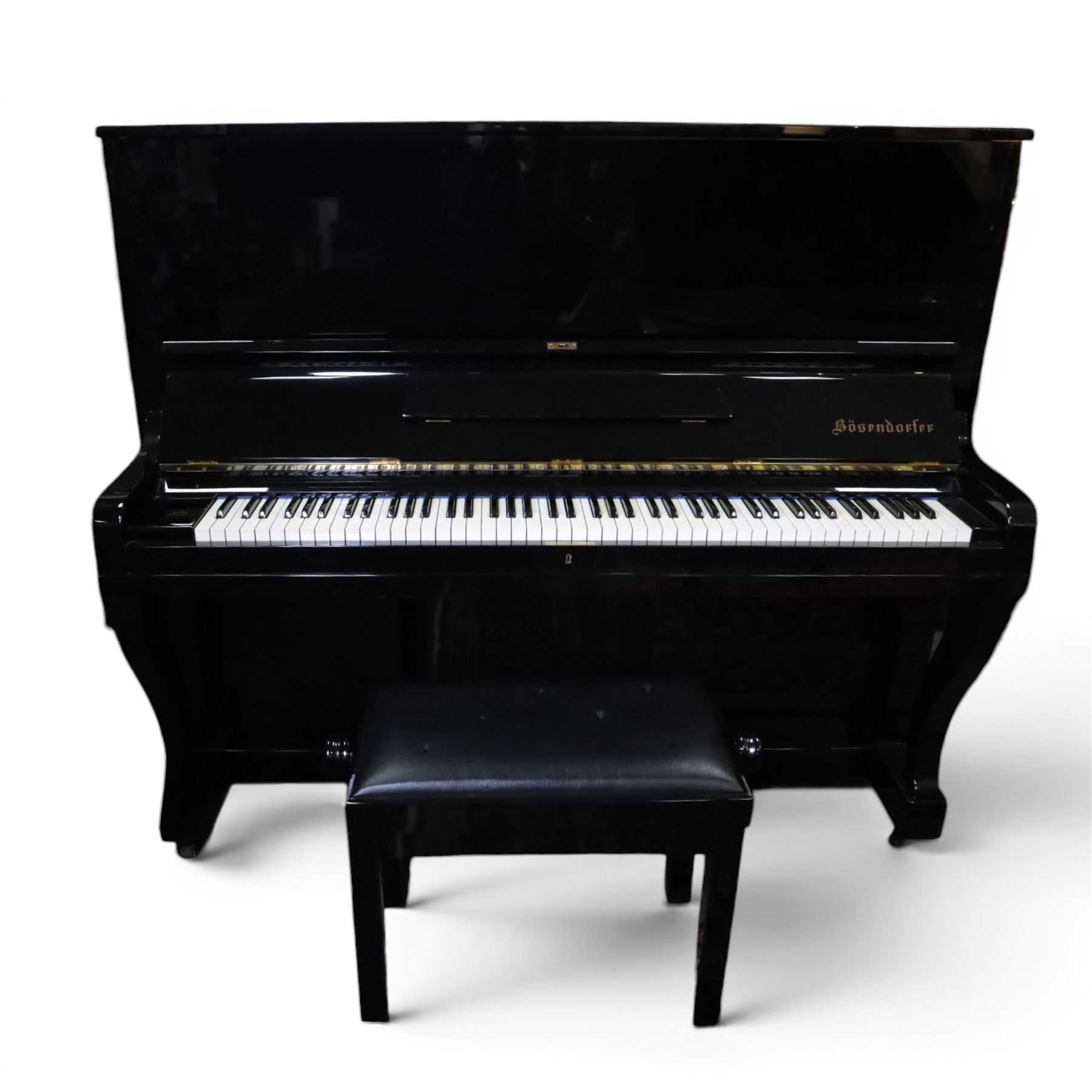 Bösendorfer model 130 upright piano, circa 1941, 88 ivory and ebonised keys within black high gloss polyester case, serial no. 26442