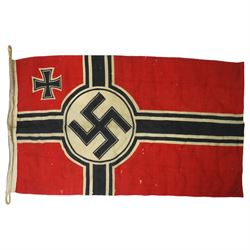 World War II German Kriegsmarine flag 49cm x 80cm and a Hitler Youth leather belt, the leather marked A Gr 25 (2)