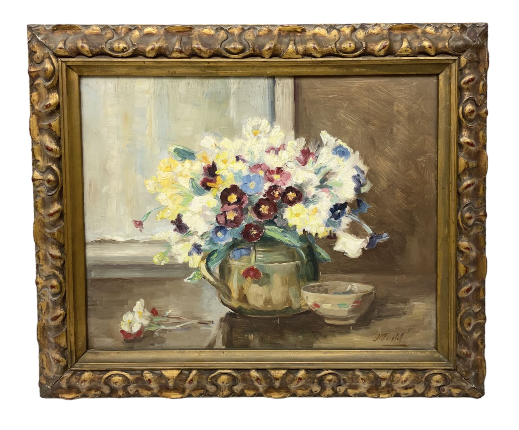 Harold Todd (Robin Hood's Bay 1894-1977): Still Life of Flowers in a Jug, oil on board signed 27cm x 35cm
