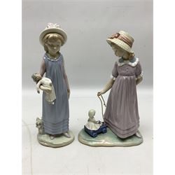 Four Lladro figures, comprising Pulling Dolls Carriage no 5044, Belinda with her Doll no 5045, Pretty Pickings no 5222 and Shepherdess with basket no 4678 