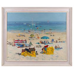 Douglas Hill (British 1953-): Porthminster Beach - Carbis Bay - St Ives, oil on canvas signed and dated '95, 60cm x 75cm