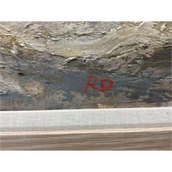 Robert Dawson (British 1926-1997): 'Snow at High Edge', oil on board signed with initials, titled on gallery label verso 67cm x 90cm 
Provenance: with the Goldmark Gallery, Uppingham, label verso