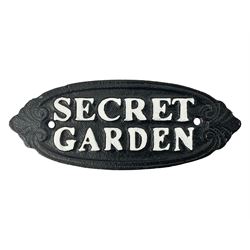 Cast iron oval sign 'Secret Garden' L17cm
THIS LOT IS TO BE COLLECTED BY APPOINTMENT FROM DUGGLEBY STORAGE, GREAT HILL, EASTFIELD, SCARBOROUGH, YO11 3TX