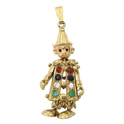 9ct gold gem set clown pendant, hallmarked