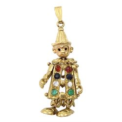 9ct gold gem set clown pendant, hallmarked