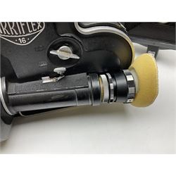 Arriflex 16SB camera body, serial no. 1784, with ' Carl Zeiss Distagon 1:2 f=8mm' lens, serial number 3860224, 'Carl Zeiss Jean Tessar 2/16' lens, serial no 3624355, camera pistol grip and other accessories, in fitted hard case