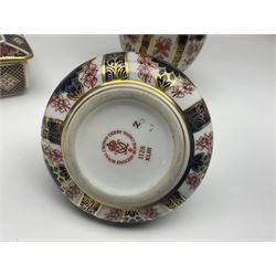 Royal Crown Derby Old Imari pattern vase, together with matching lighter and trinket box, all with printed marks beneath, vase H18cm