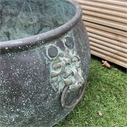 Small wrought metal garden planter with liner, circular cooking pot with lion handles - THIS LOT IS TO BE COLLECTED BY APPOINTMENT FROM DUGGLEBY STORAGE, GREAT HILL, EASTFIELD, SCARBOROUGH, YO11 3TX