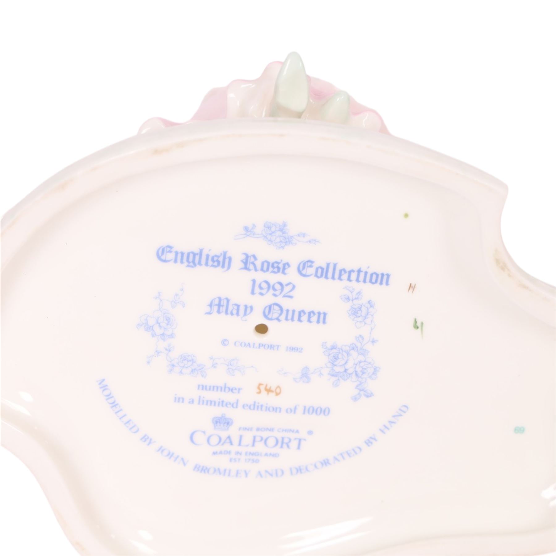 Two Coalport figures from the English Rose Collection, 1996 Blue Moon  203/1000 and 1992 May Queen 540/1000, both with certificate and box   