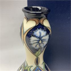 Moorcroft Collectors Club vase, of gourd form, decorated in the Centaurea pattern by Rachel Bishop, circa 2004, H23cm, with original box
