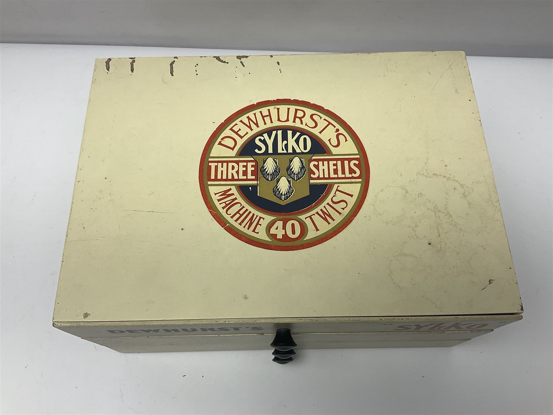 Mid 20th century Dewhurst's 'Sylko' advertising counter top three drawer chest, H14.5cm