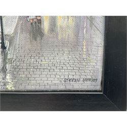 Steven Scholes (Northern British 1952-): 'The Red Lion Pub - North Manchester 1962', oil on canvas signed, titled verso 20cm x 30cm