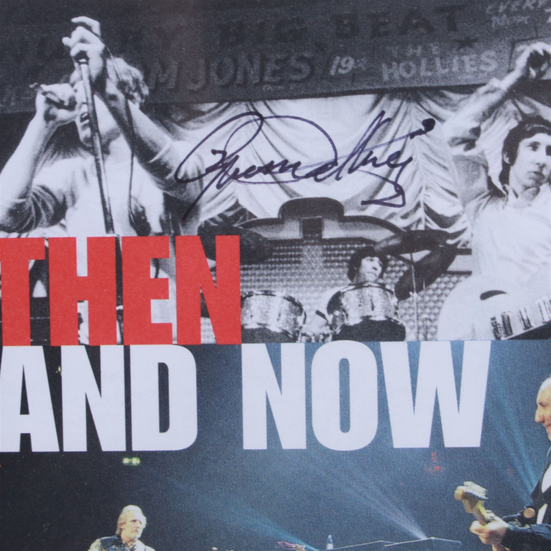 The WHO 'Then & Now' framed album insert, signed by Roger Daltrey and Pete Townshend, frame H44cm