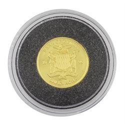 Bank of Zambia 1999 fine gold 1/25 ounce 'Dr. Livingstone' coin from 'The Smallest Gold Coins of the World Collection', with certificate