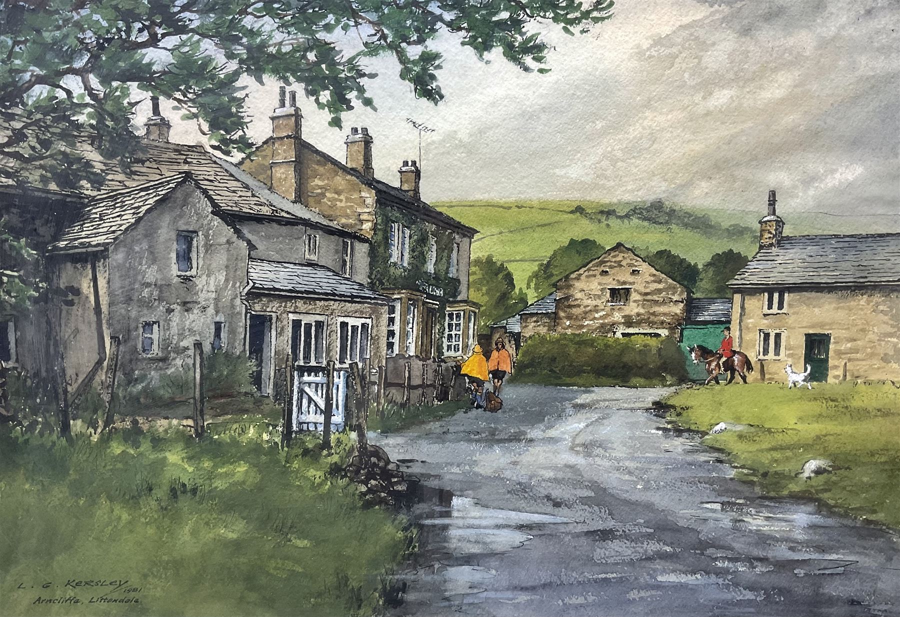 M Yeadon (Northern British contemporary): 'Farm Cottage Linton Wharfedale', oil on board signed; LG Kersley (British 20th century): 'Arncliffe Littondale', watercolour signed titled and dated 1981 max 40cm x 50cm (2)