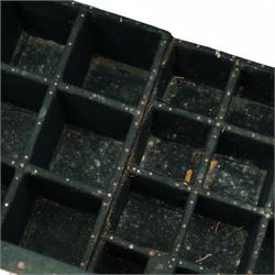 Early 19th century teak and brass bound silver campaign chest, fitted with brass L-shaped brackets and heavy weight carrying handles, the hinged lid enclosing two removeable trays with divisions and lined in blue baize, fitted with two 'R. Cooper & Son' brass locks