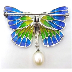  Silver plique-a-jour and pearl butterfly brooch stamped 925  
