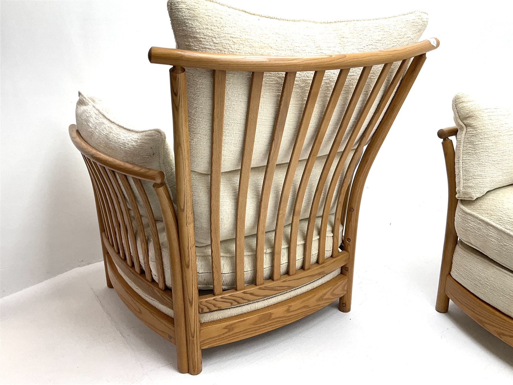 Ercol 'Renaissance' light ash framed three piece suite three seat