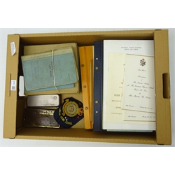  Collection of RAF Ephemera relating to John Holdway RAF Squadron, including Pilot's Flying Log Books to instructor level 1930-1962, Pilot's notes for Chipmunk, Meteor and Vampire, Junior Command & Staff School Lecture Precis, as Squadrn Leader, Operations Manual, two Aide Memoirs for the Presentation of the Queen's Colour for Central Flying School Little Rissington 1969, programmes outline programme, CFS blazer badge, pair of Sunglasses, in soft case and metal case marked 'Spectacles MKll, 22C/1369 Medium' over arrow, qty                           