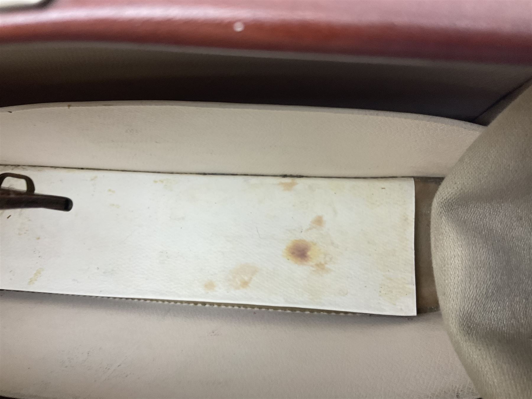 Brass oil lamp, with etched floral glass shade, leather Gladstone style doctors bag, leather satchel and vintage vanity case, three graduating wooden giraffes and other wood and metal ware, lamp H54cm