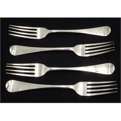  Four George III silver forks Old English and pip pattern by Thomas Wilkes Barker, London 1817, approx 9.5oz  