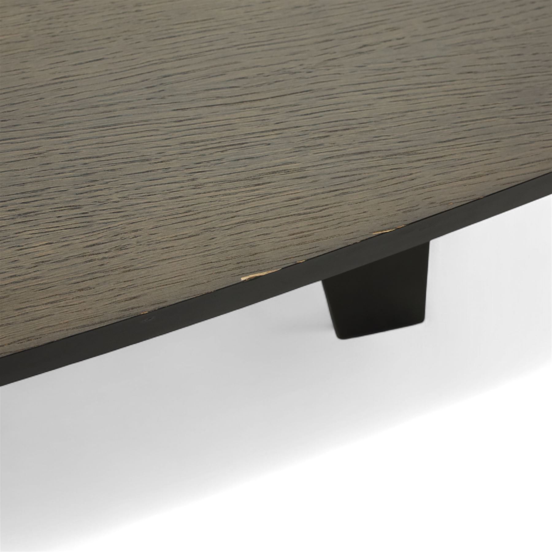 Contemporary black ash finish engineered wood hall table, with bow front top raised on a trestle style base 