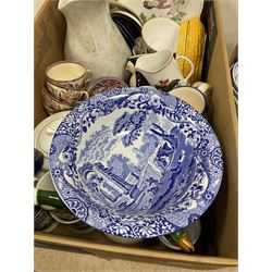 Quantity of Victorian and later ceramics to include Johnson Bros Indian Tree, Copeland Spode blue and white bowl with blue mark beneath, Masons ironstone, Wedgwood dinnerwares, fairing, studio pottery, oriental examples etc