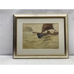 Joseph Richard Bagshawe (Staithes Group 1870-1909): Fishing Coble off Staithes, watercolour over pencil signed 25cm x 36cm 
Provenance: acquired direct from the trustees of the Bagshawe Estate when the final part of the artist's studio collection was dispersed in Whitby in the 1990s, never previously been on the open market 
