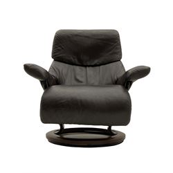 Ekornes Stressless - swivel reclining armchair with adjustable headrest, upholstered in cocoa brown leather, with matching footstool