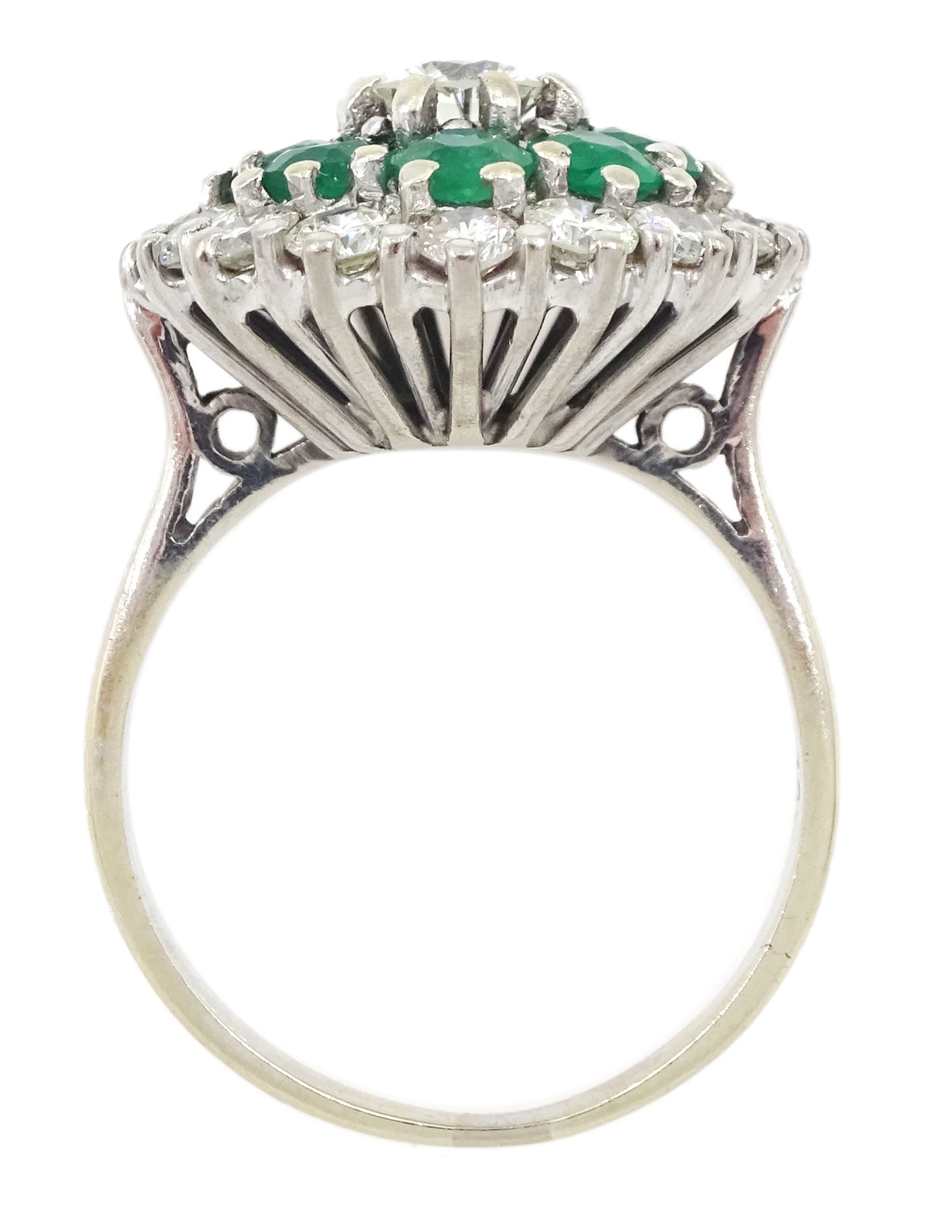 18ct white gold round brilliant cut diamond and round cut emerald cluster ring, principal diamond approx 0.45 carat, total diamond weight approx 1.55 carat